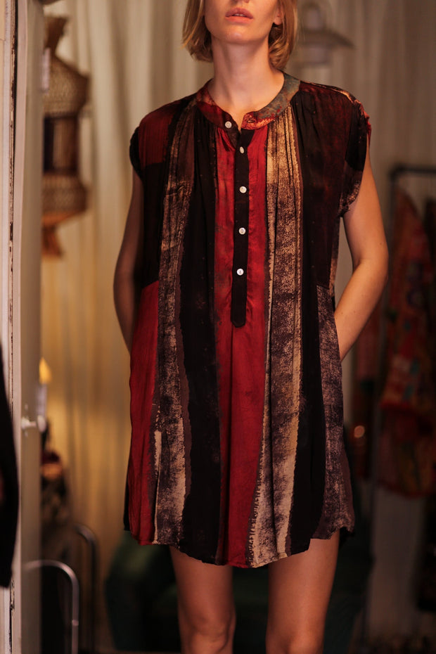 MARY SILK DRESS RED STRIPE