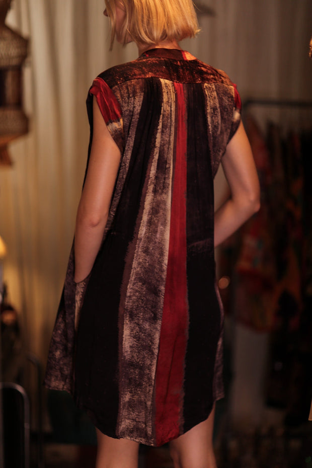 MARY SILK DRESS RED STRIPE