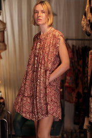 MARY SILK DRESS PAISLEY RED