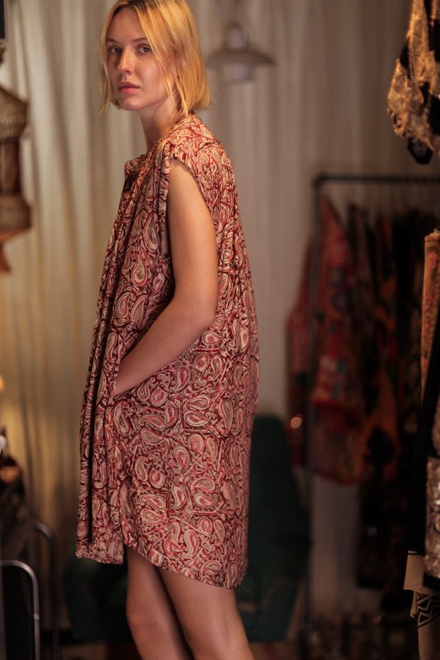 MARY SILK DRESS PAISLEY RED