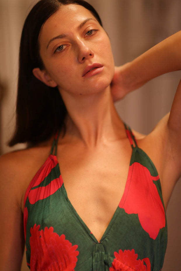 SILK DRESS HANNAH PINK GREEN TROPIC