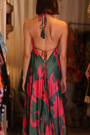 SILK DRESS HANNAH PINK GREEN TROPIC