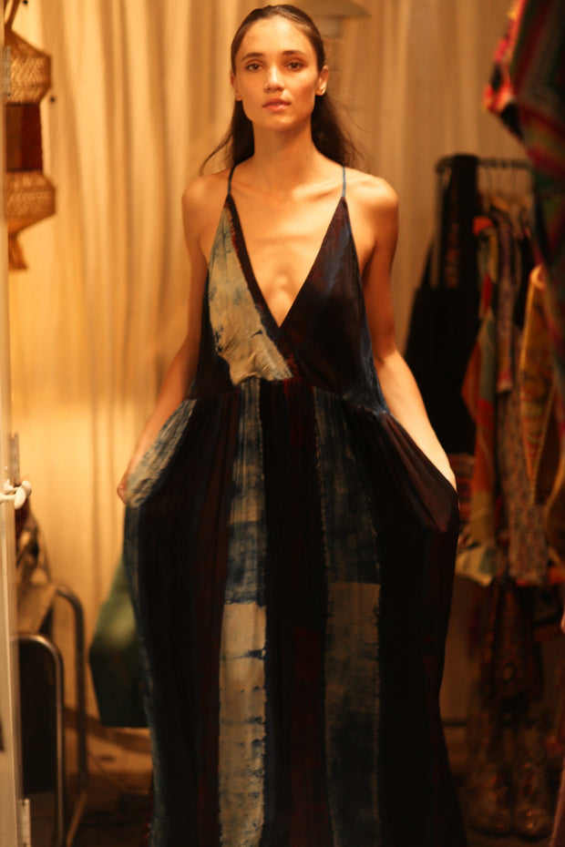 LILY SILK DRESS BLUE STRIPE