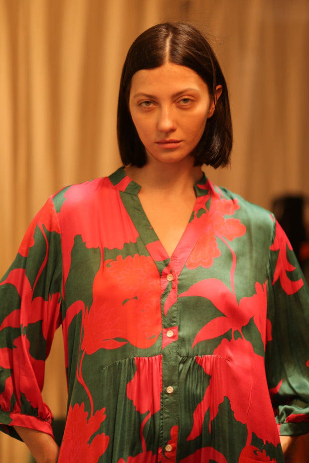 SUSIE SILK DRESS VERMILION VINES