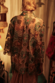 FLO SEQUINED EMBROIDERED SHORT KIMONO BLUE