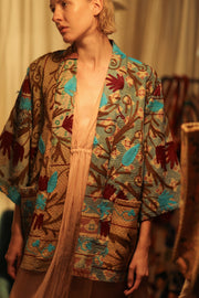 GINEVRA EMBROIDERED KANTHA KIMONO RED AND BLUE