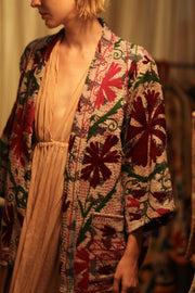 GINEVRA KANTHA EMBROIDERED KIMONO BURGUNDY