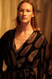 PINA SILK KIMONO BLACK FEATHER