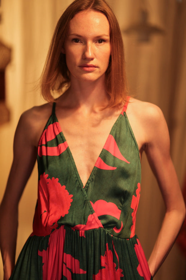 LILY SILK DRESS PINK VINES