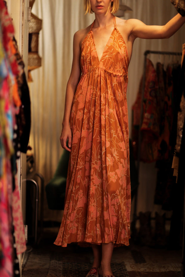 HANNAH SILK DRESS ORANGE FLOWER