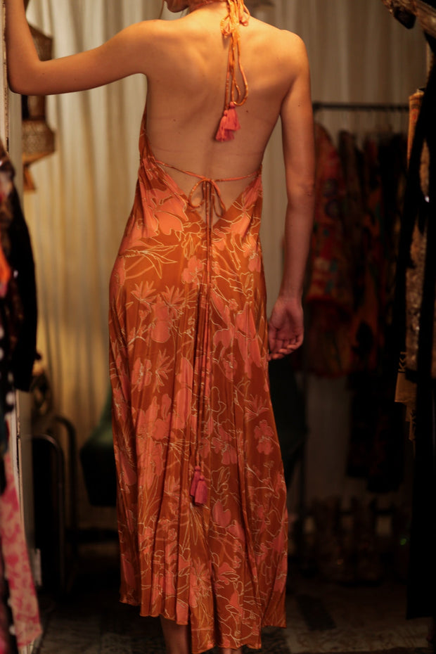 HANNAH SILK DRESS ORANGE FLOWER