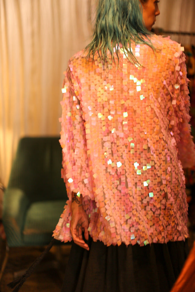 LIGHT PINK SHORT GLITTER KIMONO WITT