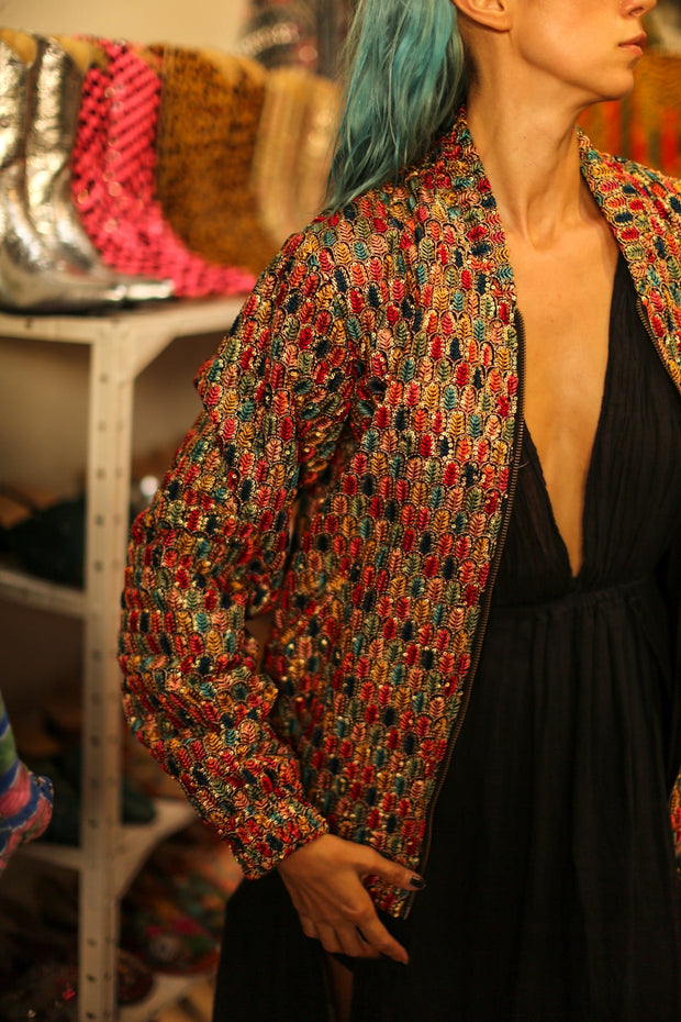 EMBROIDERED SILK BOMBER JACKET LEROY