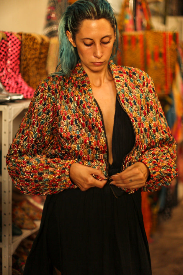 EMBROIDERED SILK BOMBER JACKET LEROY