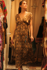 VICTORIA SILK DRESS CARNIVORE COFFEE