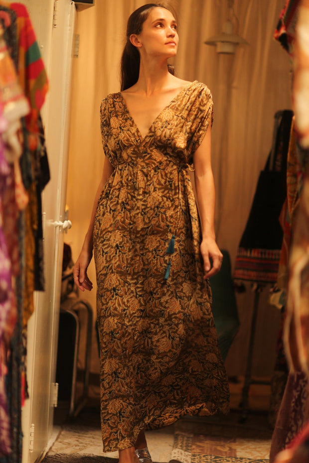 VICTORIA SILK DRESS CARNIVORE COFFEE