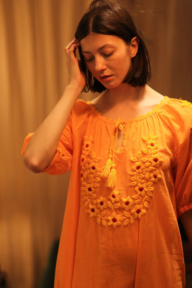 ADELE EMBROIDERED FLOWER DRESS - sustainably made MOMO NEW YORK sustainable clothing, dress slow fashion