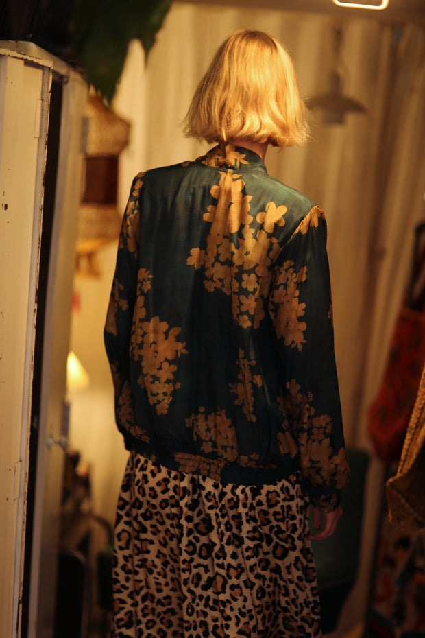 ANCHA SILK BOMBER JACKET GOLDEN VINES - sustainably made MOMO NEW YORK sustainable clothing, bomber slow fashion