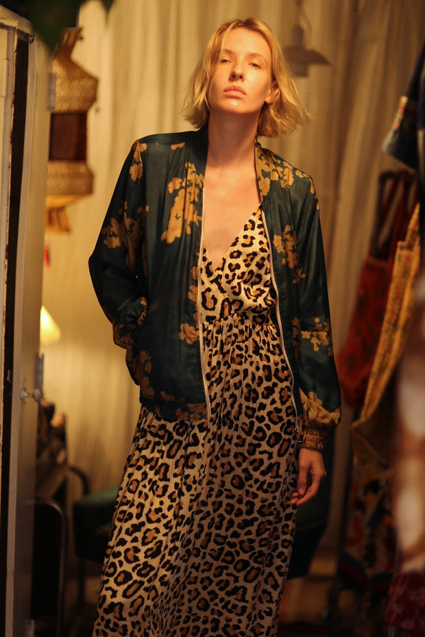 ANCHA SILK BOMBER JACKET GOLDEN VINES - sustainably made MOMO NEW YORK sustainable clothing, bomber slow fashion