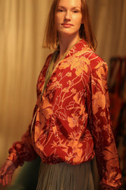 ANCHA SILK BOMBER JACKET RED JUNGLE - sustainably made MOMO NEW YORK sustainable clothing, bomber slow fashion