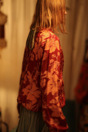 ANCHA SILK BOMBER JACKET RED JUNGLE - sustainably made MOMO NEW YORK sustainable clothing, bomber slow fashion