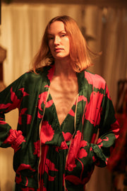 ANCHA SILK BOMBER PINK VINES - sustainably made MOMO NEW YORK sustainable clothing, bomber slow fashion