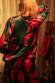 ANCHA SILK BOMBER PINK VINES - sustainably made MOMO NEW YORK sustainable clothing, bomber slow fashion