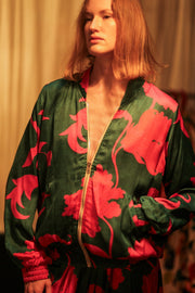 ANCHA SILK BOMBER PINK VINES - sustainably made MOMO NEW YORK sustainable clothing, bomber slow fashion