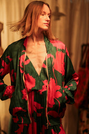 ANCHA SILK BOMBER PINK VINES - sustainably made MOMO NEW YORK sustainable clothing, bomber slow fashion