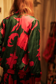 ANCHA SILK BOMBER PINK VINES - sustainably made MOMO NEW YORK sustainable clothing, bomber slow fashion