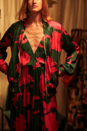 ANCHA SILK BOMBER PINK VINES - sustainably made MOMO NEW YORK sustainable clothing, bomber slow fashion