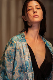 ANDREA EMBROIDERED KIMONO SKY BLUE - sustainably made MOMO NEW YORK sustainable clothing, Coat slow fashion