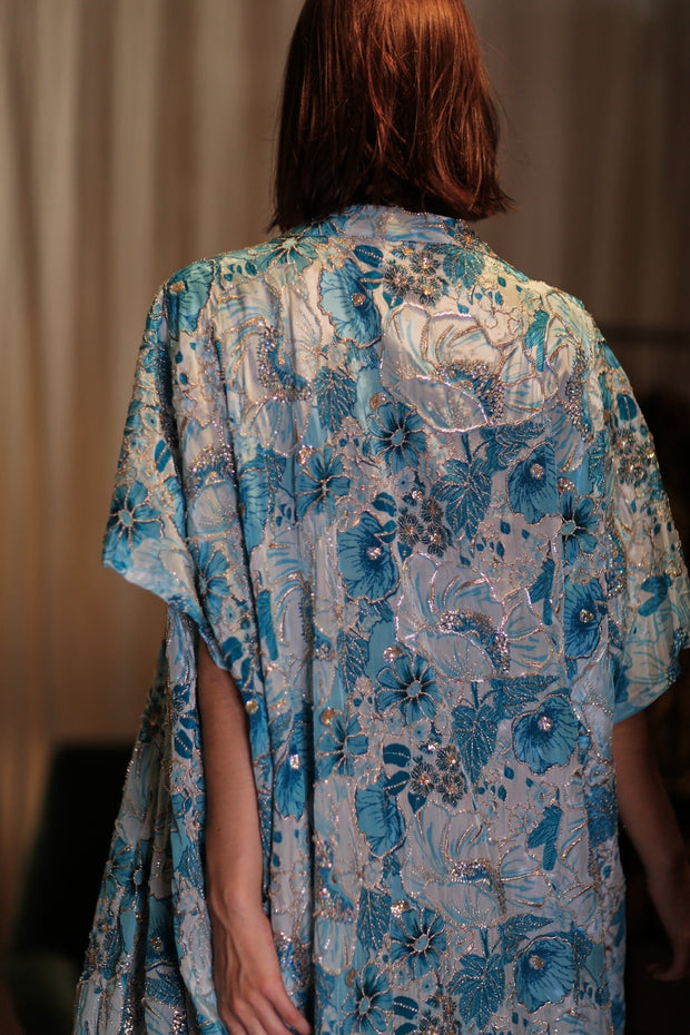ANDREA EMBROIDERED KIMONO SKY BLUE - sustainably made MOMO NEW YORK sustainable clothing, Coat slow fashion