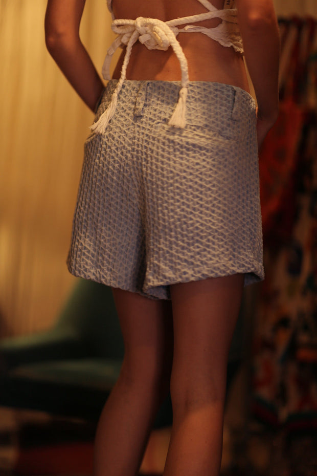 ANNETTE PATTERNED SOFT DENIM SHORTS - sustainably made MOMO NEW YORK sustainable clothing, denim slow fashion