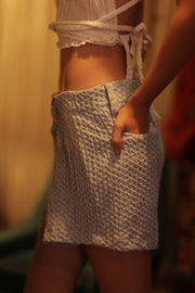 ANNETTE PATTERNED SOFT DENIM SHORTS - sustainably made MOMO NEW YORK sustainable clothing, denim slow fashion
