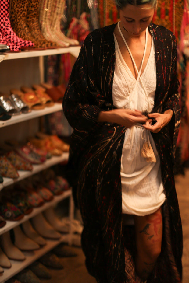 ARTIST PAINTED SILK KIMONO PINA - sustainably made MOMO NEW YORK sustainable clothing, bestseller slow fashion