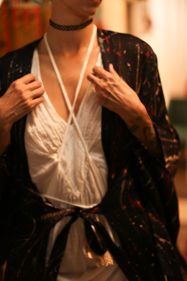 ARTIST PAINTED SILK KIMONO PINA - sustainably made MOMO NEW YORK sustainable clothing, bestseller slow fashion