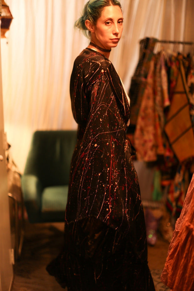 ARTIST PAINTED SILK KIMONO PINA - sustainably made MOMO NEW YORK sustainable clothing, bestseller slow fashion