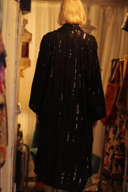 BLACK FRILL SEQUIN EMBROIDERED KIMONO ISAI - sustainably made MOMO NEW YORK sustainable clothing, embellished slow fashion