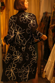 BLACK LINEN EMBROIDERED KIMONO MARIETTA - sustainably made MOMO NEW YORK sustainable clothing, bestseller slow fashion