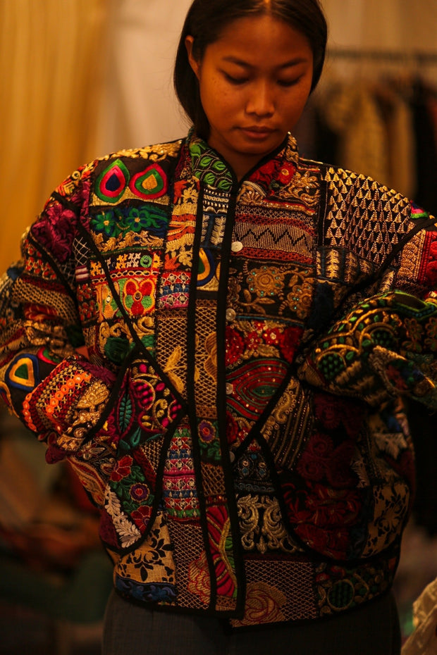 BLACK PATCHWORK JACKET FRINA - sustainably made MOMO NEW YORK sustainable clothing, bestseller slow fashion