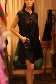 BLACK SILK DRESS MARY - sustainably made MOMO NEW YORK sustainable clothing, dresskaftan slow fashion