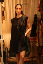 BLACK SILK DRESS MARY - sustainably made MOMO NEW YORK sustainable clothing, dresskaftan slow fashion