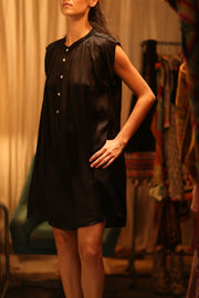 BLACK SILK DRESS MARY - sustainably made MOMO NEW YORK sustainable clothing, dresskaftan slow fashion