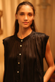 BLACK SILK DRESS MARY - sustainably made MOMO NEW YORK sustainable clothing, dresskaftan slow fashion