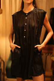 BLACK SILK DRESS MARY - sustainably made MOMO NEW YORK sustainable clothing, dresskaftan slow fashion