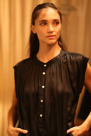 BLACK SILK DRESS MARY - sustainably made MOMO NEW YORK sustainable clothing, dresskaftan slow fashion