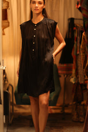 BLACK SILK DRESS MARY - sustainably made MOMO NEW YORK sustainable clothing, dresskaftan slow fashion