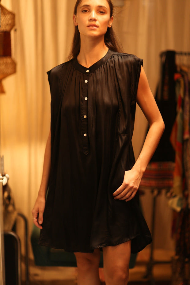 BLACK SILK DRESS MARY - sustainably made MOMO NEW YORK sustainable clothing, dresskaftan slow fashion