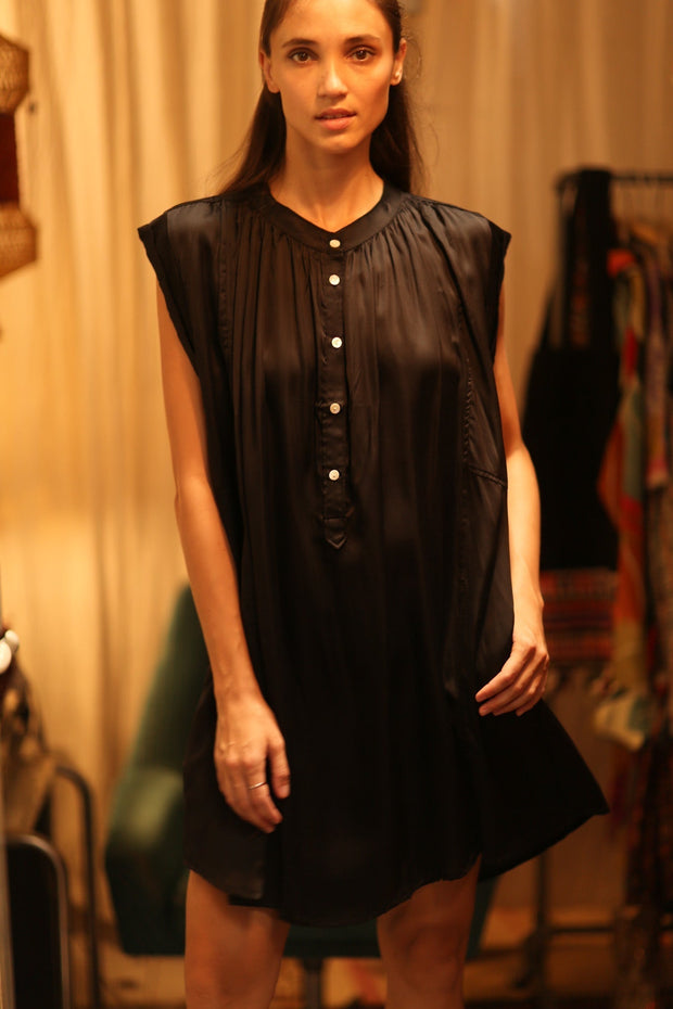 BLACK SILK DRESS MARY - sustainably made MOMO NEW YORK sustainable clothing, dresskaftan slow fashion